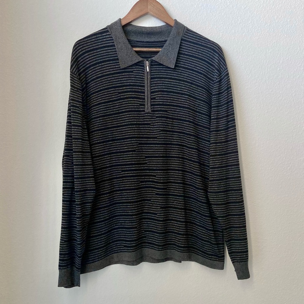 🆕 Ralph Lauren Wool 1/4 Zip Pullover - Gray & Black Striped